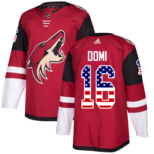 Adidas Coyotes #16 Max Domi Maroon Home Authentic USA Flag Stitched NHL Jersey - Click Image to Close